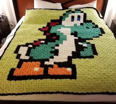Yoshi Pixel Art Blanket Crochet Pattern by Uncommonly Nerd Made