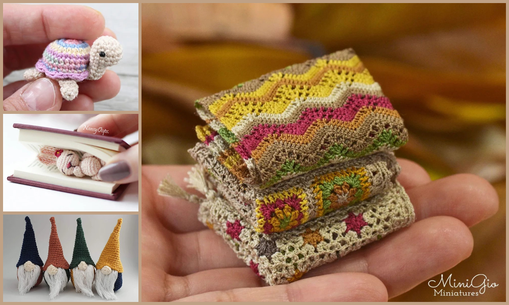 A collection of crocheted items in a person's hands.